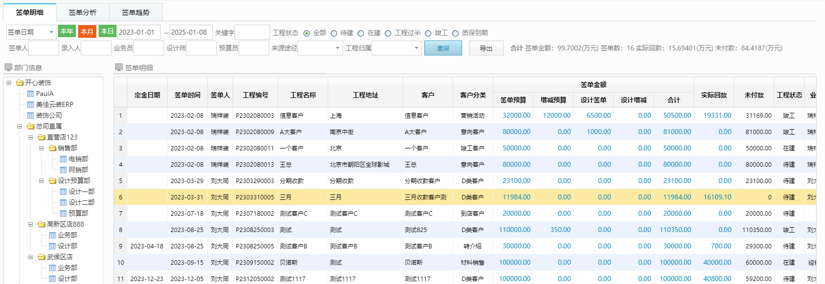 装企ERP管理系统数据统计更全面