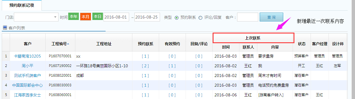 装饰公司客户关系管理软件，美佳装修平台预约联系报表记录