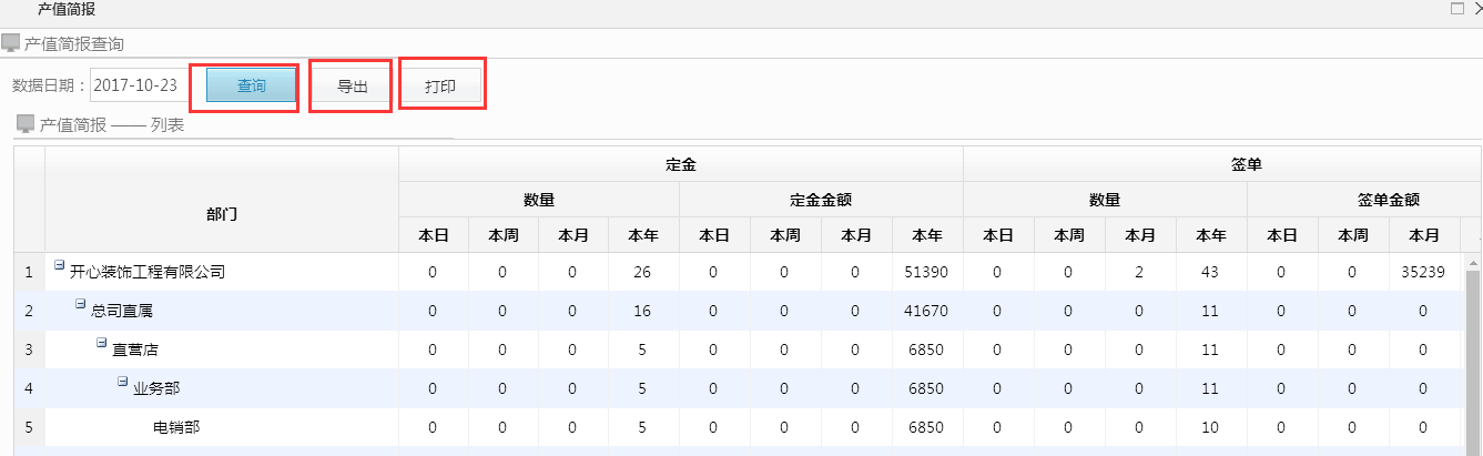 营销报表---客流简报、产值简报新增查询、导出、打印等功能