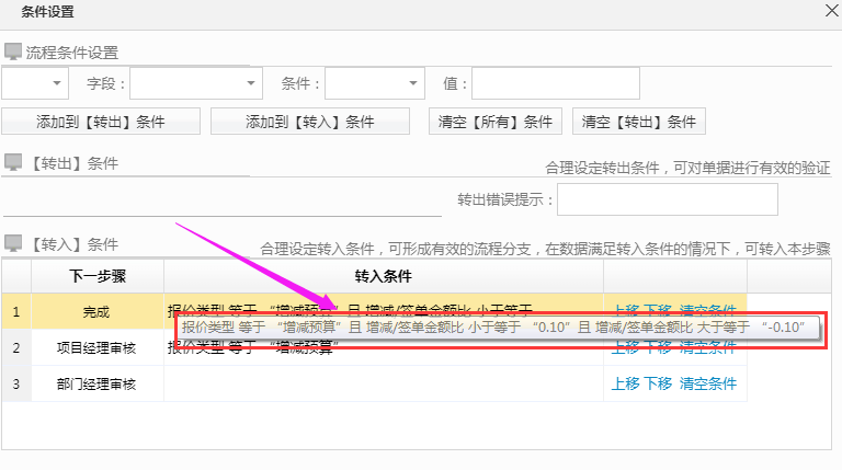 工作流条件设置条件增加提示信息